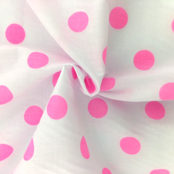 Polycotton Polkadots CERISE on WHITE